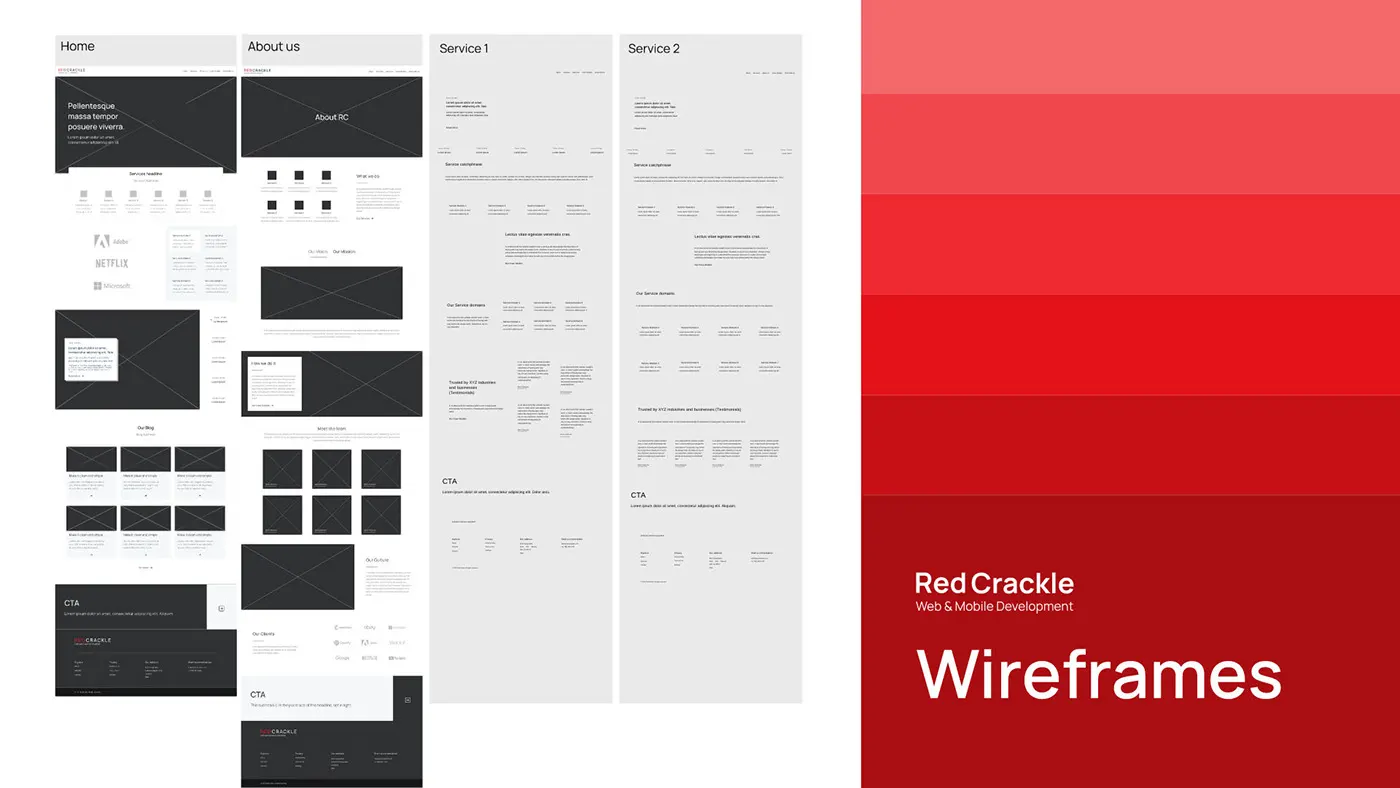 Wireframe of Red Crackle website.