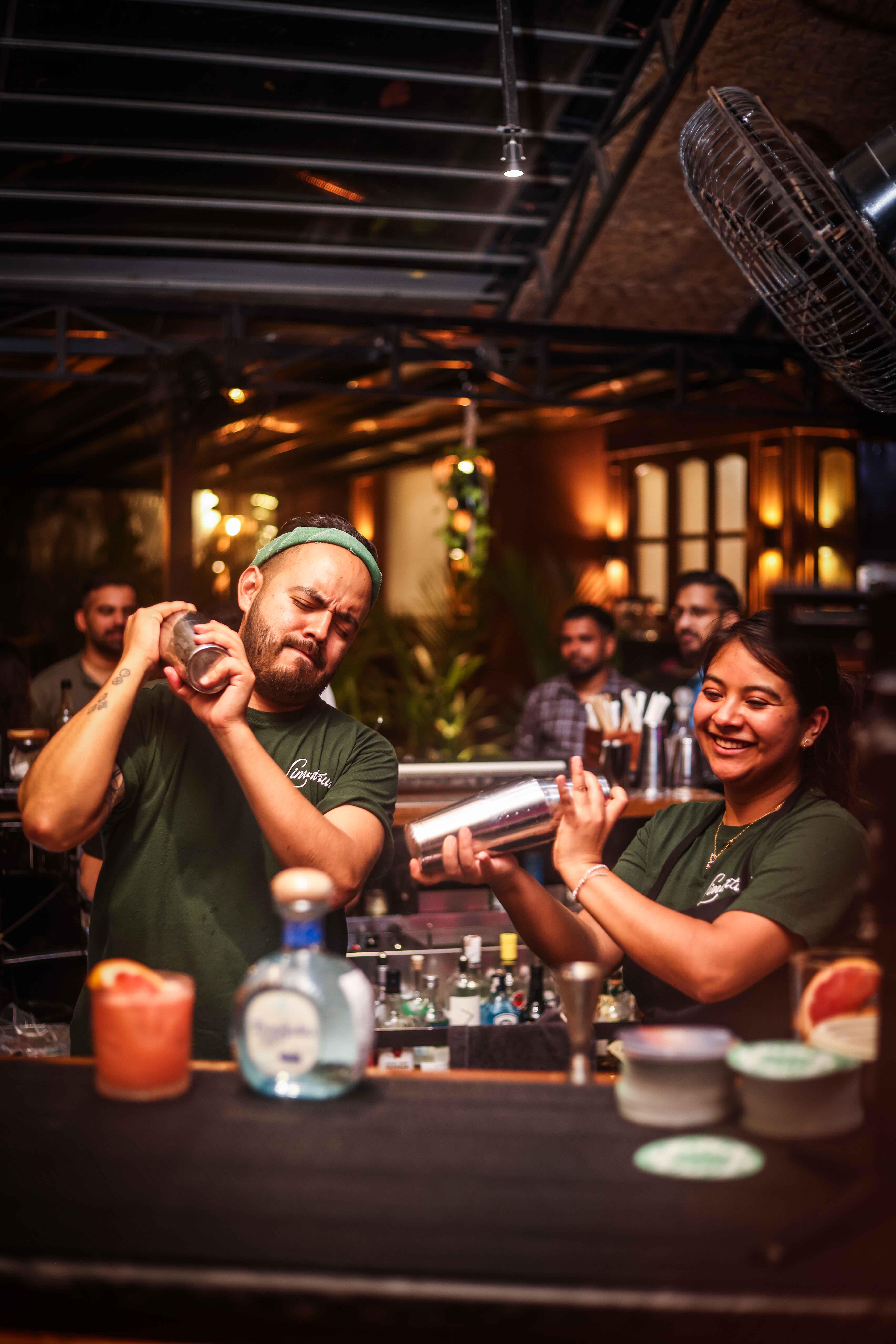José Luis León & Pamela making cocktails at Elephant & co